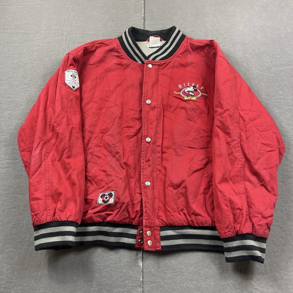 Vintage Disney Jacket Mens Large Red Bomber "Often‎ Imitated Never Equaled" Snap